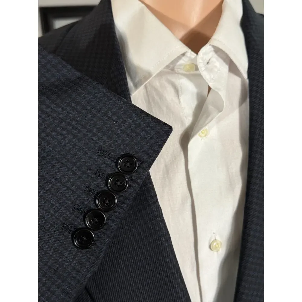 Tom Ford Blue Houndstooth Blazer Peak Lapel Sport Jacket 50 40R Wool Shelton EUC